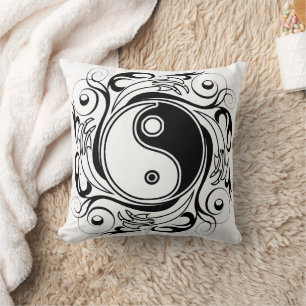 Yin & Yang Symbol Black and White Tattoo Style Cushion