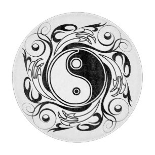 Yin & Yang Symbol Black and White Tattoo Style Cutting Board