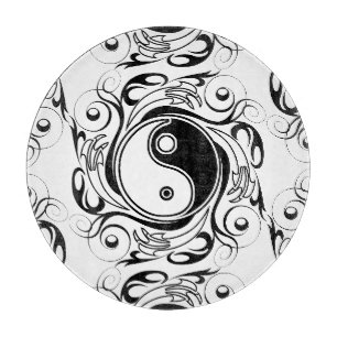 Yin & Yang Symbol Black and White Tattoo Style Cutting Board