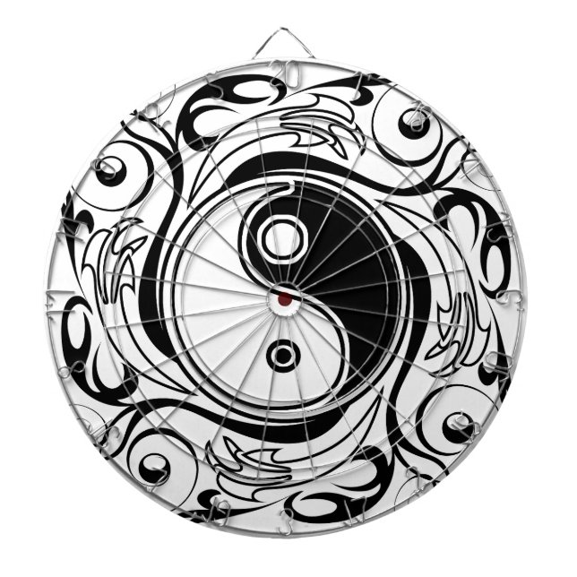 Yin & Yang Symbol Black and White Tattoo Style Dartboard (Front)