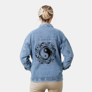Yin & Yang Symbol Black and White Tattoo Style Denim Jacket