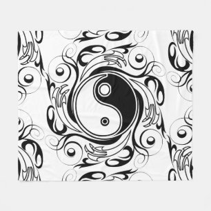 Yin & Yang Symbol Black and White Tattoo Style Fleece Blanket