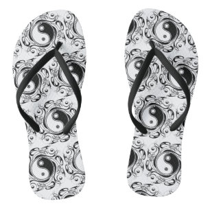 Yin & Yang Symbol Black and White Tattoo Style Flip Flops