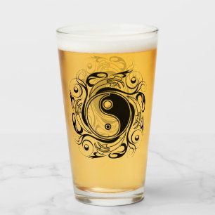 Yin & Yang Symbol Black and White Tattoo Style Glass