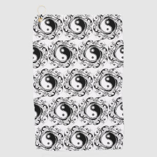 Yin & Yang Symbol Black and White Tattoo Style Golf Towel