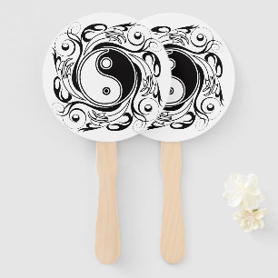 Yin & Yang Symbol Black and White Tattoo Style Hand Fan