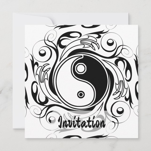 Yin & Yang Symbol Black and White Tattoo Style Invitation (Front)
