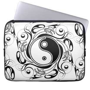 Yin & Yang Symbol Black and White Tattoo Style Laptop Sleeve
