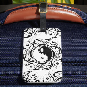 Yin & Yang Symbol Black and White Tattoo Style Luggage Tag