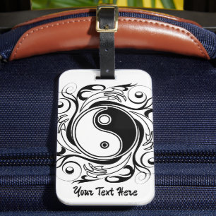 Yin & Yang Symbol Black and White Tattoo Style Luggage Tag