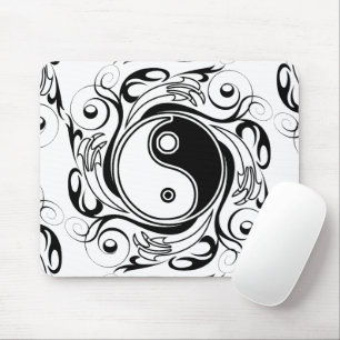 Yin & Yang Symbol Black and White Tattoo Style Mouse Mat