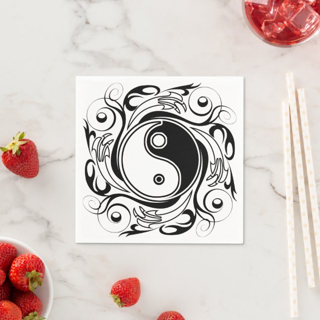 Yin & Yang Symbol Black and White Tattoo Style Napkin (Insitu)