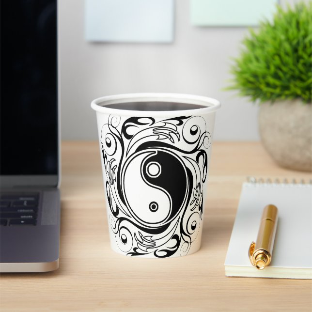 Yin & Yang Symbol Black and White Tattoo Style Paper Cups (Insitu)