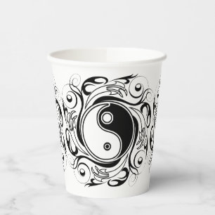 Yin & Yang Symbol Black and White Tattoo Style Paper Cups