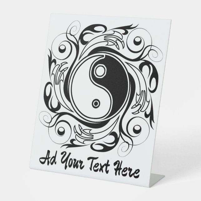 Yin & Yang Symbol Black and White Tattoo Style Pedestal Sign (Front)