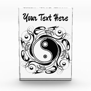 Yin & Yang Symbol Black and White Tattoo Style Photo Block