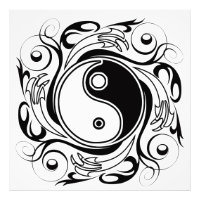 Yin & Yang Symbol Black and White Tattoo Style