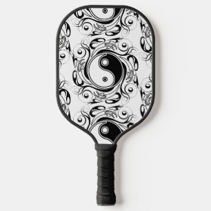 Yin & Yang Symbol Black and White Tattoo Style Pickleball Paddle