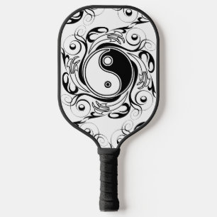 Yin & Yang Symbol Black and White Tattoo Style Pickleball Paddle