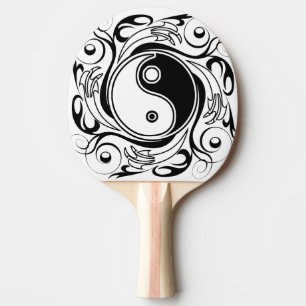 Yin & Yang Symbol Black and White Tattoo Style Ping Pong Paddle