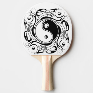 Yin & Yang Symbol Black and White Tattoo Style Ping Pong Paddle