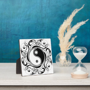 Yin & Yang Symbol Black and White Tattoo Style Plaque
