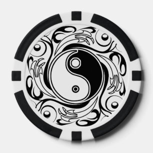Yin & Yang Symbol Black and White Tattoo Style Poker Chips