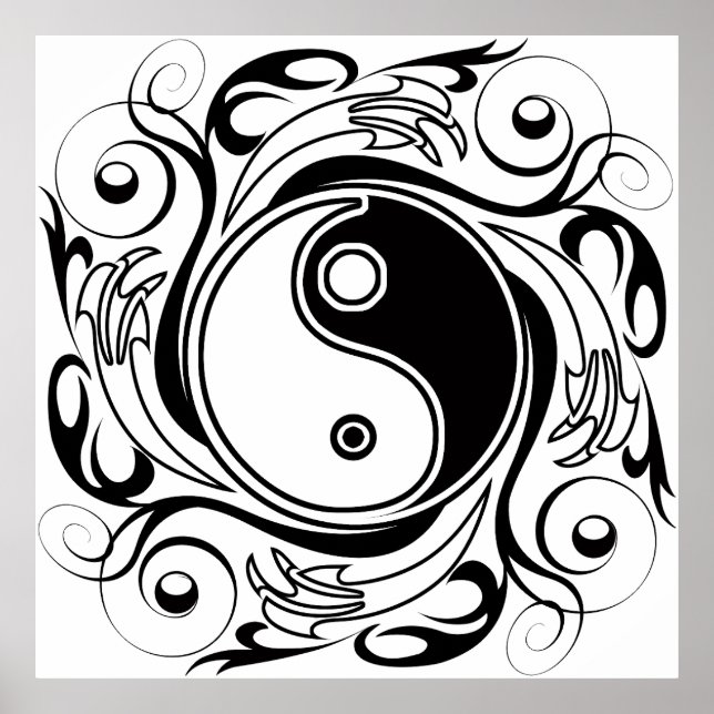 Yin & Yang Symbol Black and White Tattoo Style Poster (Front)