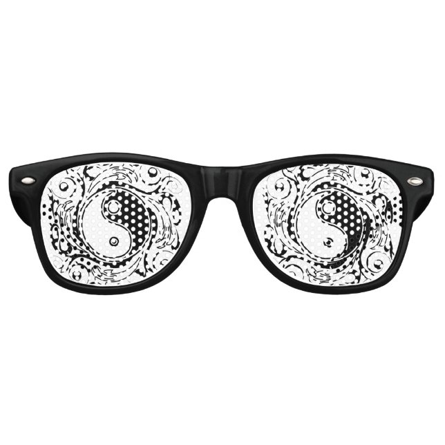 Yin & Yang Symbol Black and White Tattoo Style Retro Sunglasses (Front)