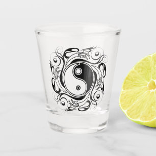 Yin & Yang Symbol Black and White Tattoo Style Shot Glass