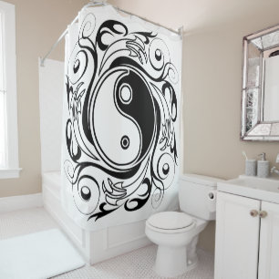 Yin & Yang Symbol Black and White Tattoo Style Shower Curtain