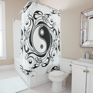 Yin & Yang Symbol Black and White Tattoo Style Shower Curtain