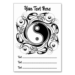 Yin & Yang Symbol Black and White Tattoo Style Table Number