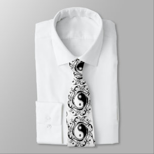 Yin & Yang Symbol Black and White Tattoo Style Tie