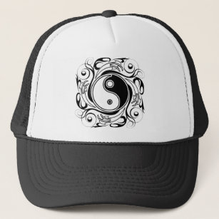 Yin & Yang Symbol Black and White Tattoo Style Trucker Hat