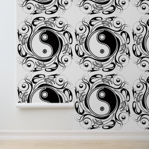 Yin & Yang Symbol Black and White Tattoo Style Wallpaper