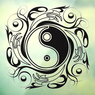 Yin & Yang Symbol Black and White Tattoo Style Window Cling