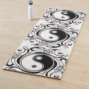 Yin & Yang Symbol Black and White Tattoo Style Yoga Mat