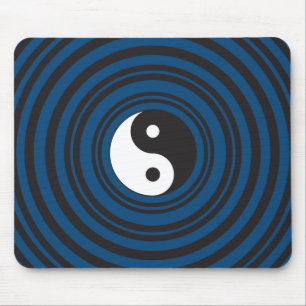 Yin Yang Symbol Blue Concentric Circles Ripples Mouse Mat
