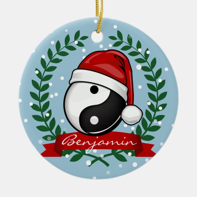 Yin Yang Symbol Holiday Ceramic Tree Decoration (Front)