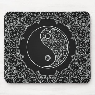 Yin yang symbol in Black and white lace ornament Mouse Mat
