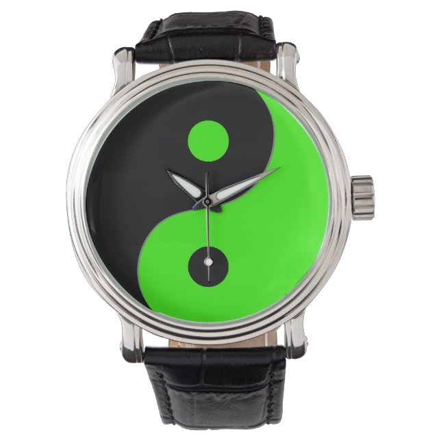 Yin Yang Symbol in Green & Black Watch (Front)