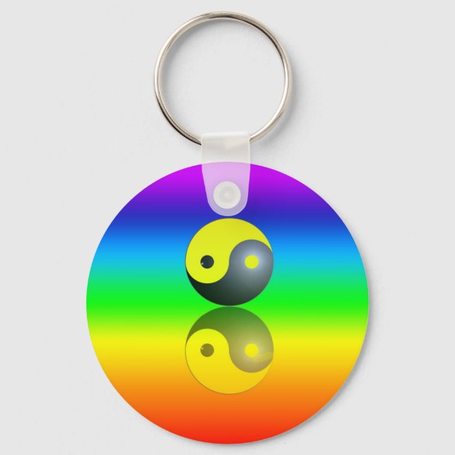 Yin & Yang Symbol on Chakra Colors Key Ring (Front)