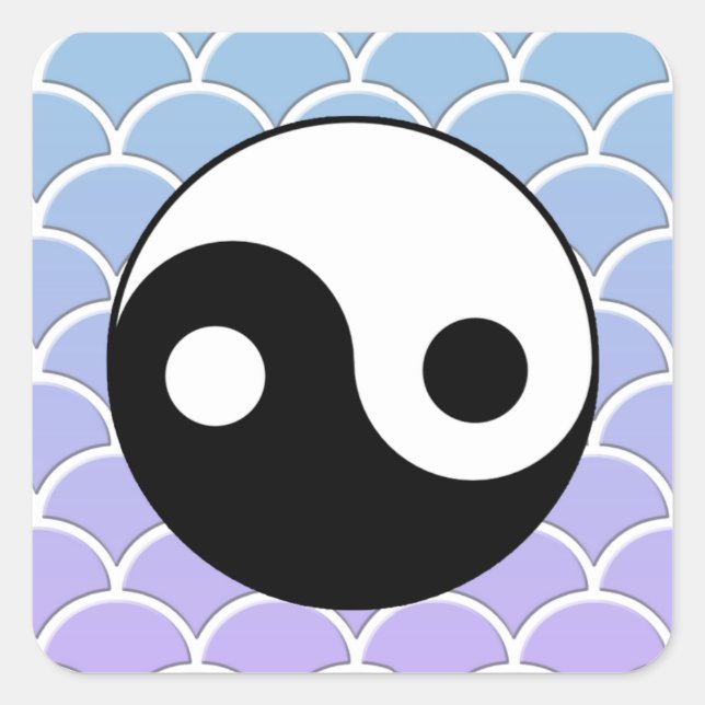 Yin Yang Symbol on Wave Background Square Sticker (Front)