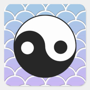 Yin Yang Symbol on Wave Background Square Sticker