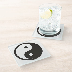 Yin Yang Symbol - solid tattoo design Glass Coaster