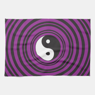 Yin Yang Taijitu symbol Purple Black Circles Tea Towel