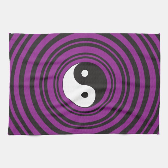 Yin Yang Taijitu symbol Purple Black Circles Tea Towel (Horizontal)