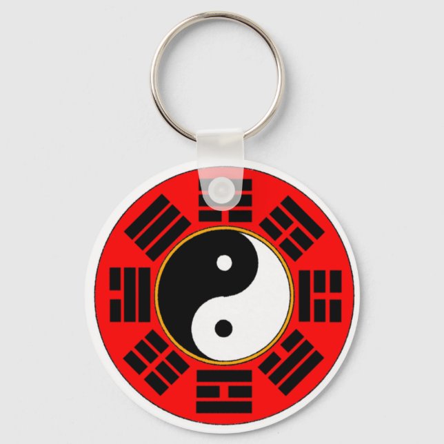 Yin Yang Taoist Chinese Red Bagua Trigram Key Ring (Front)