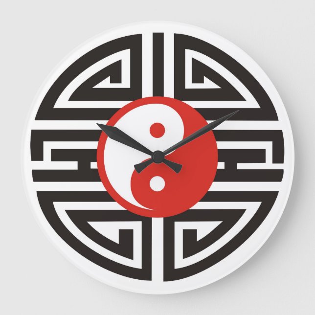 Yin & Yang Tattoo - red black Large Clock (Front)